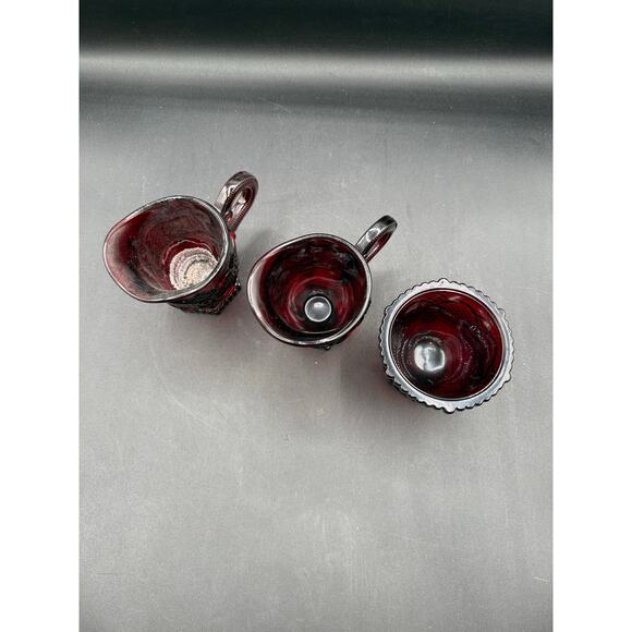 Vintage Avon “1876 Cape Cod” Ruby Red Glass Sugar Bowl w/Two Creamers - Picture 3 of 8